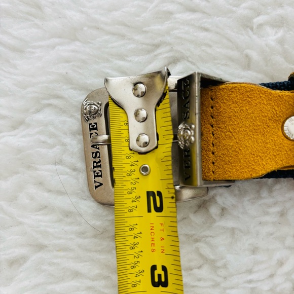 Versace Vtg Yellow Suede Vera Pelle Genuine Leather Belt with Silver Buckle 36 - Picture 9 of 16